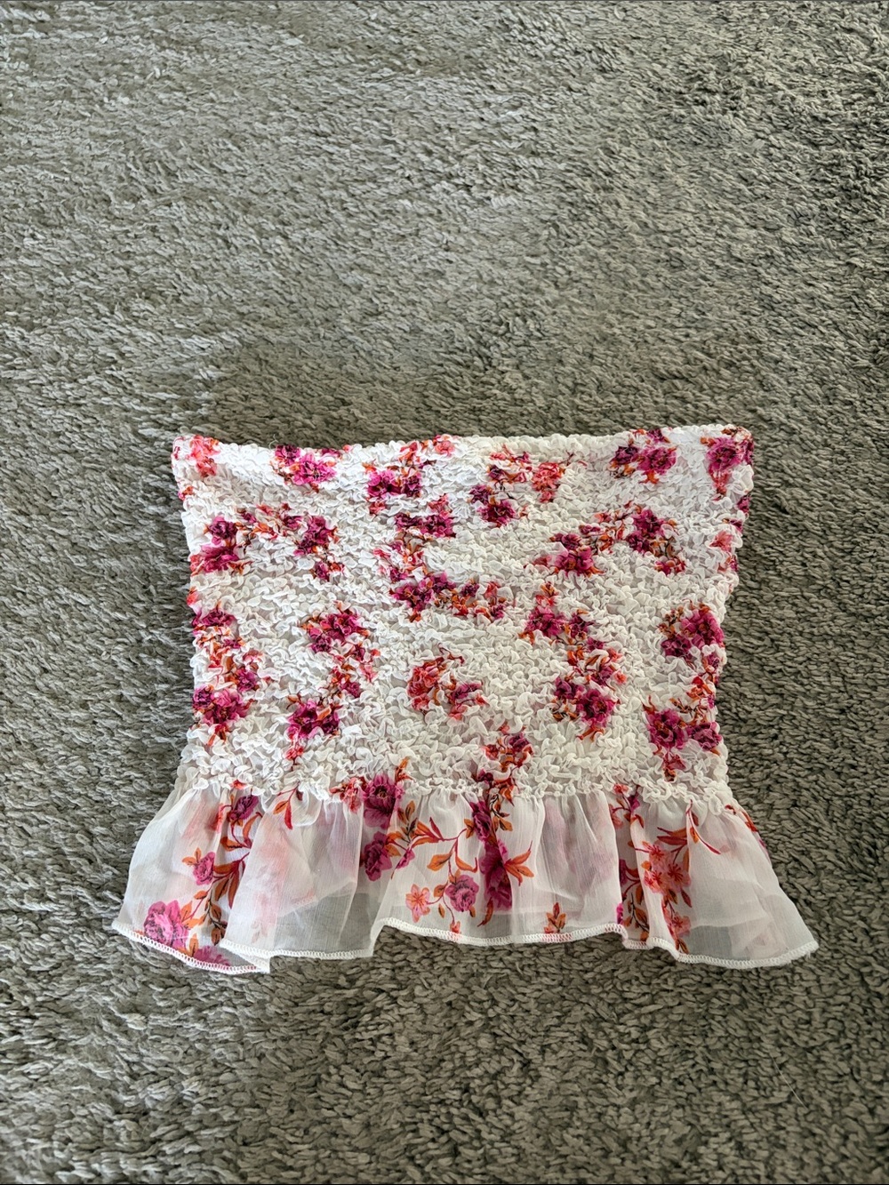 Kimchi Blue White Smocked Floral Ruffle Tube Top